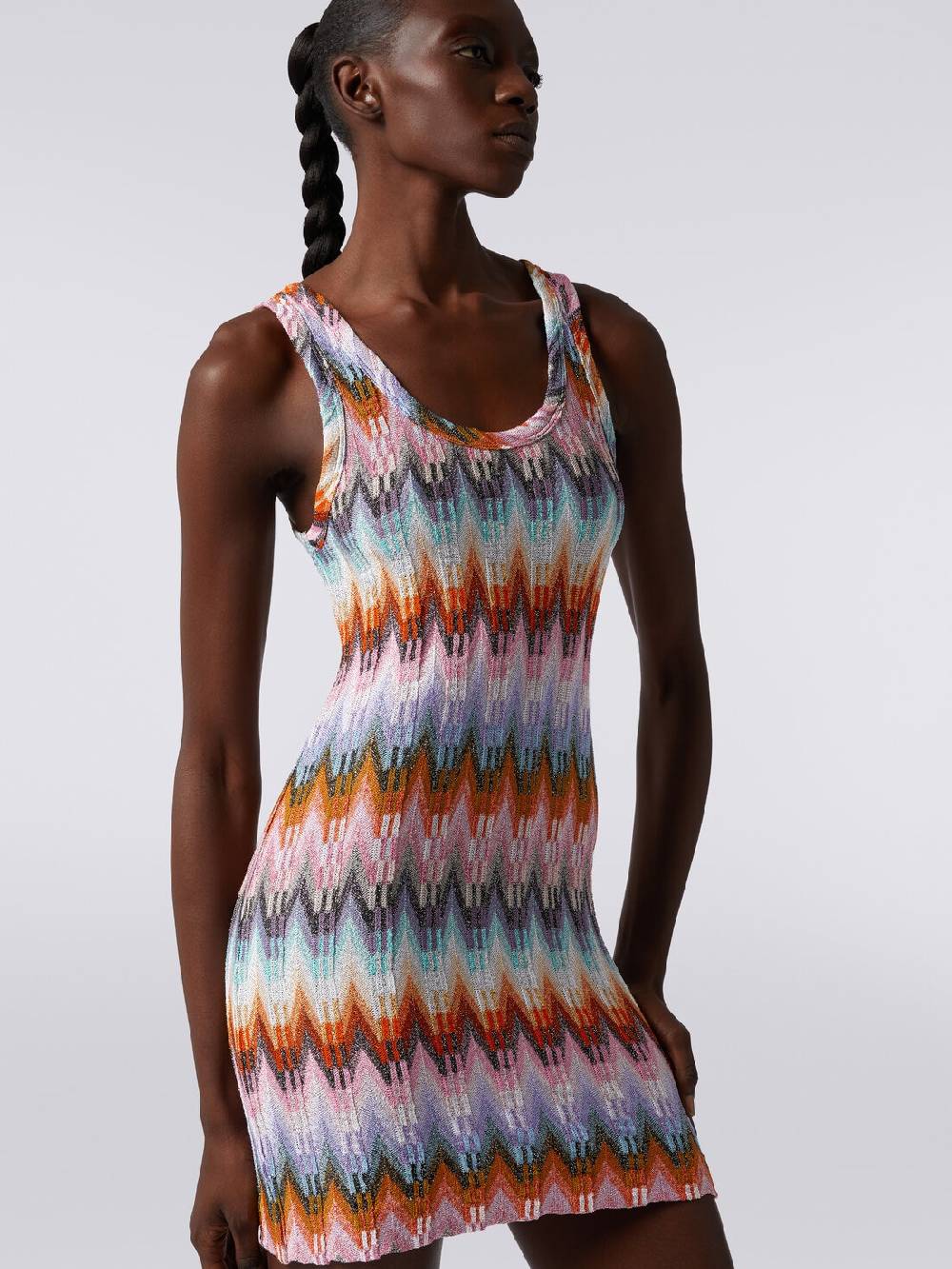 M Missoni Mini-abito smanicato in viscosa zig zag con lurex Vendita Economica