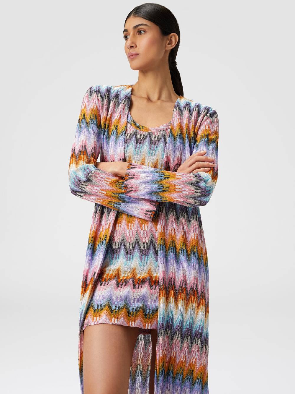 M Missoni Cardigan lungo in maglia zig zag lamé Saldi Di Fabbrica