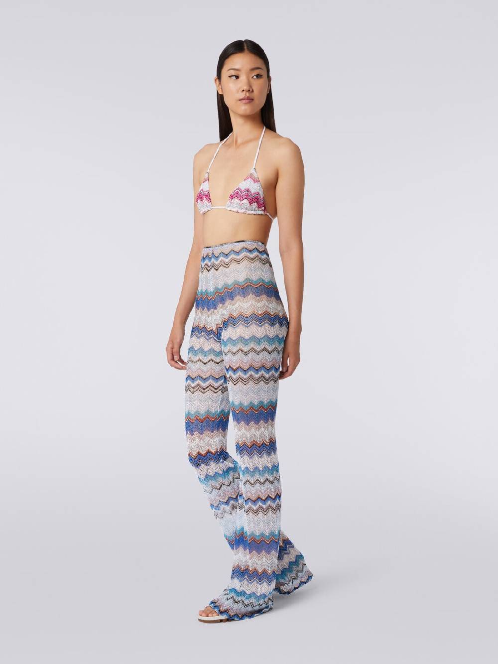 M Missoni Pantaloni copricostume in crochet zig zag con lurex Nuovo