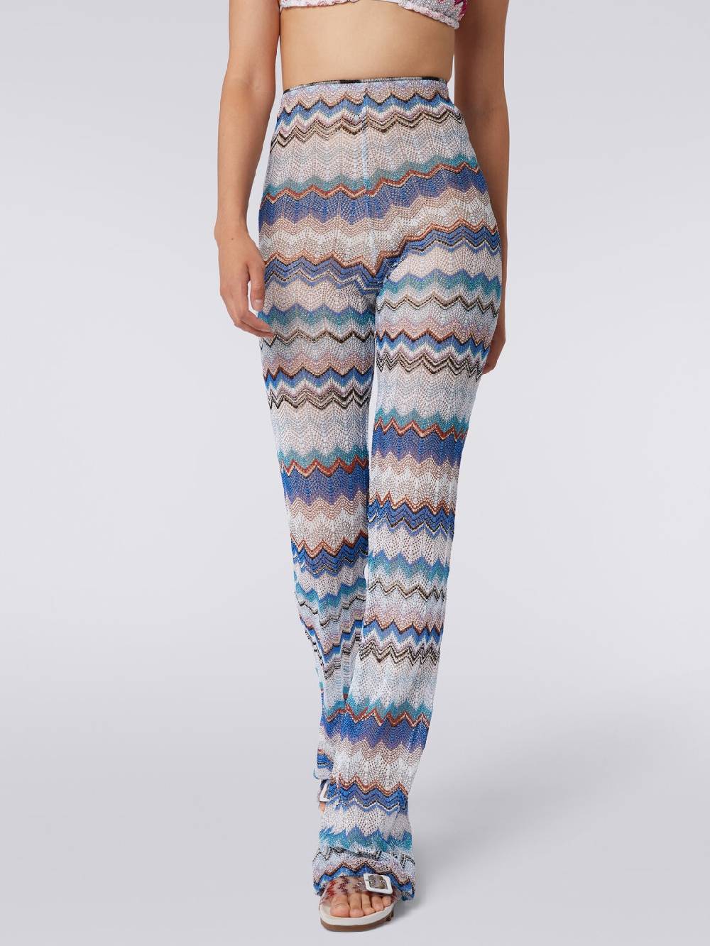 M Missoni Pantaloni copricostume in crochet zig zag con lurex Nuovo
