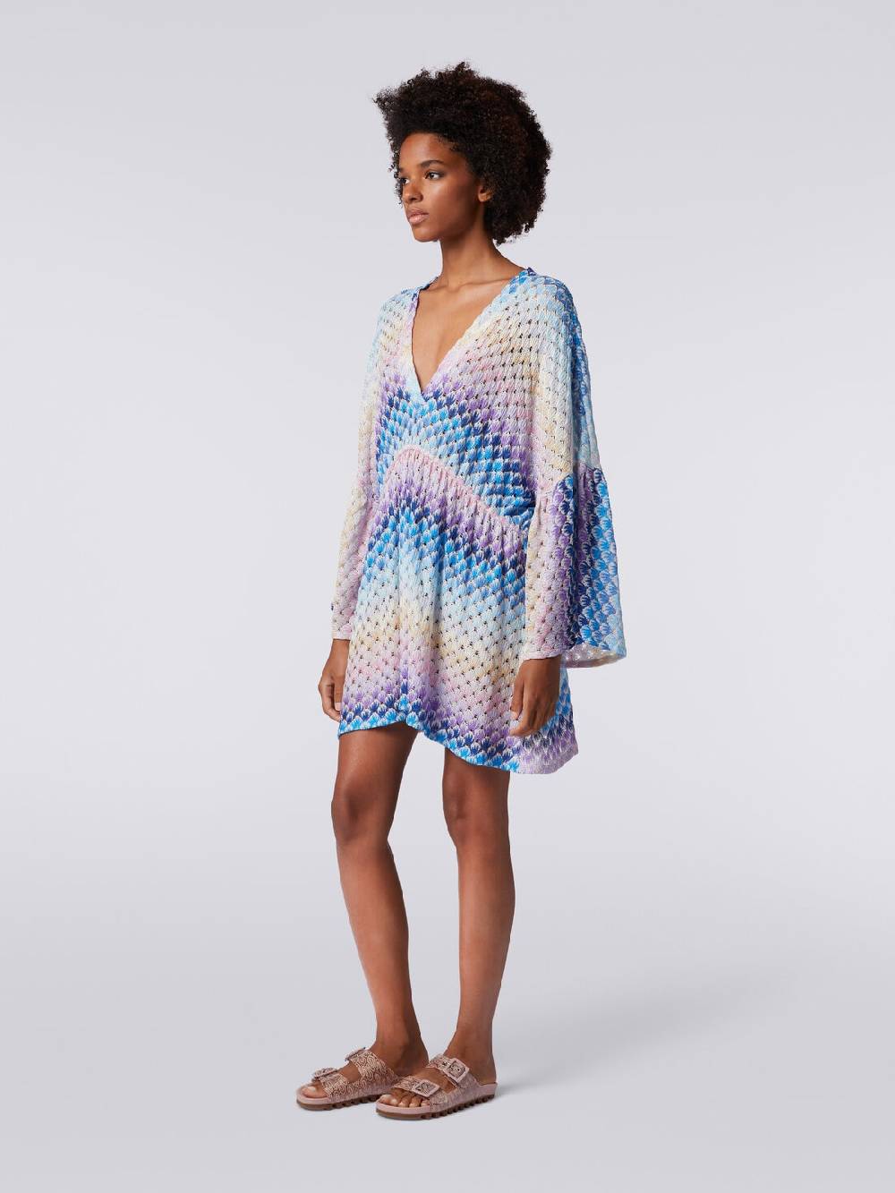 M Missoni Caftano copricostume corto effetto pizzo con lurex Spedizione Gratuita