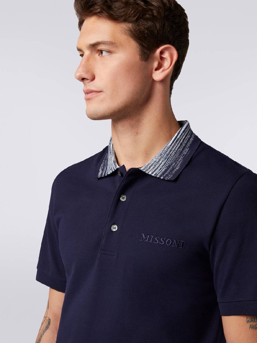 M Missoni Polo in cotone con colletto fiammato e scritta logo Pezzi Unici
