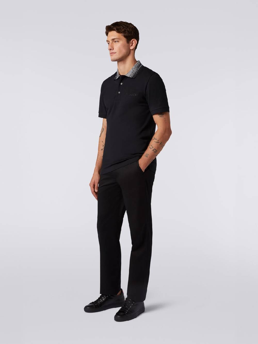 M Missoni Polo in cotone con colletto fiammato e scritta logo Qualità Garantita