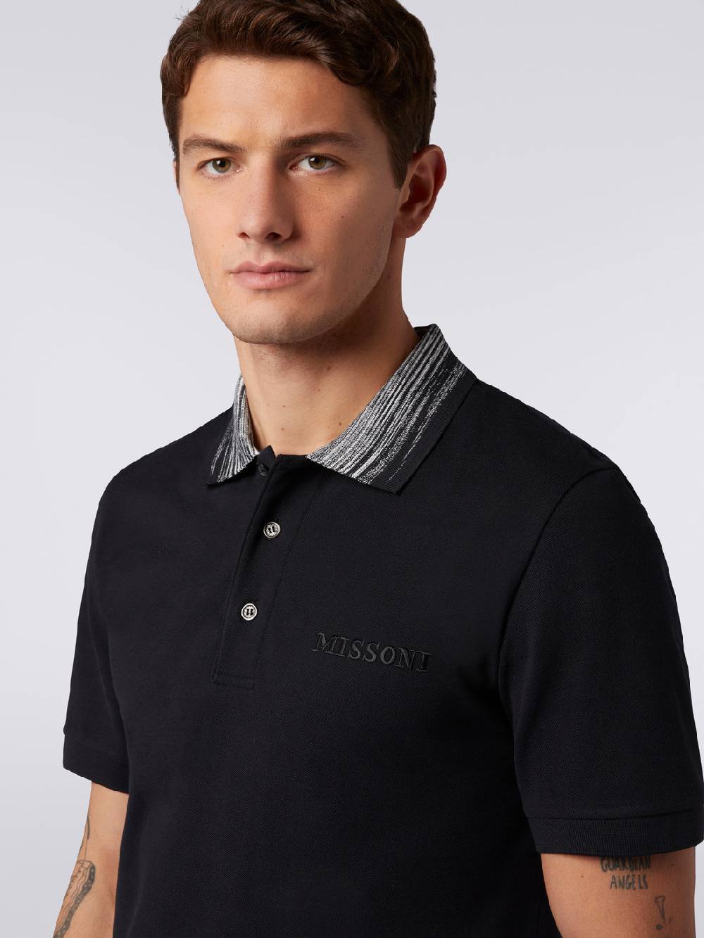 M Missoni Polo in cotone con colletto fiammato e scritta logo Qualità Garantita