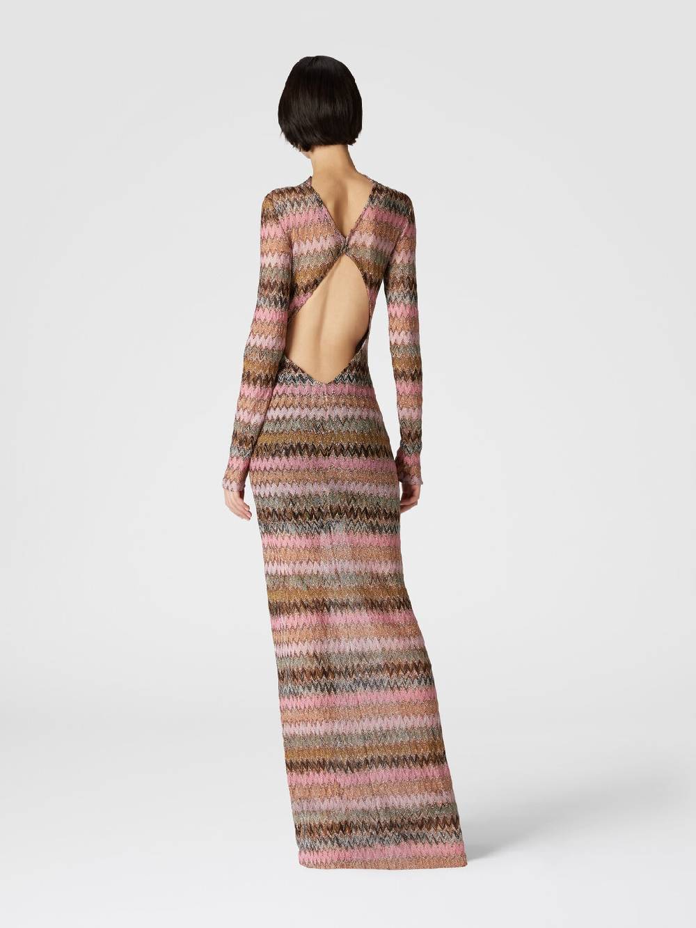 M Missoni Abito lungo in viscosa chevron e lurex con dettaglio cut out 2025