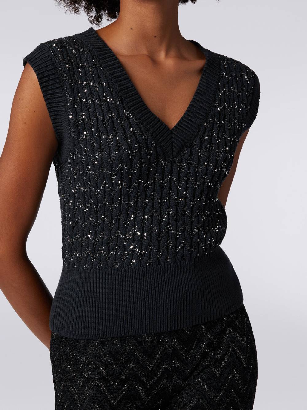 M Missoni Gilet in misto cotone con paillettes e lavorazione a treccia Acquista Ora