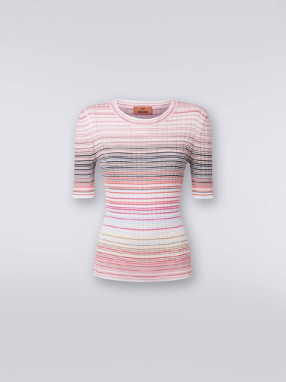 M Missoni Maglia girocollo a maniche corte in cotone e viscosa a righe Promozione Limitata