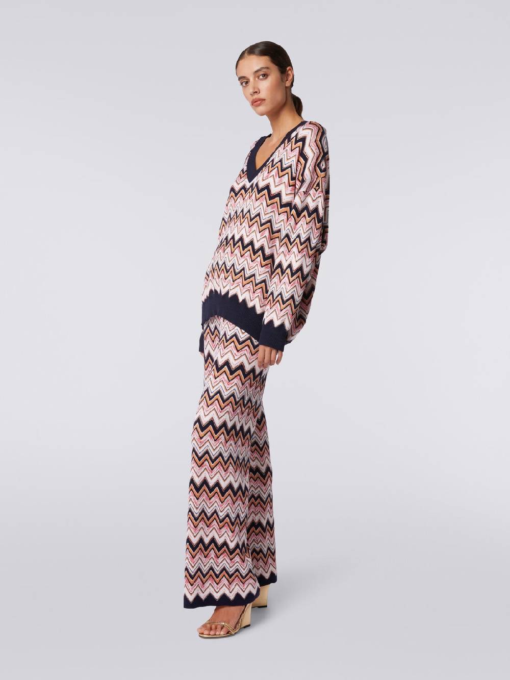 M Missoni Pantaloni a palazzo in lana e viscosa chevron Prezzo Ridotto