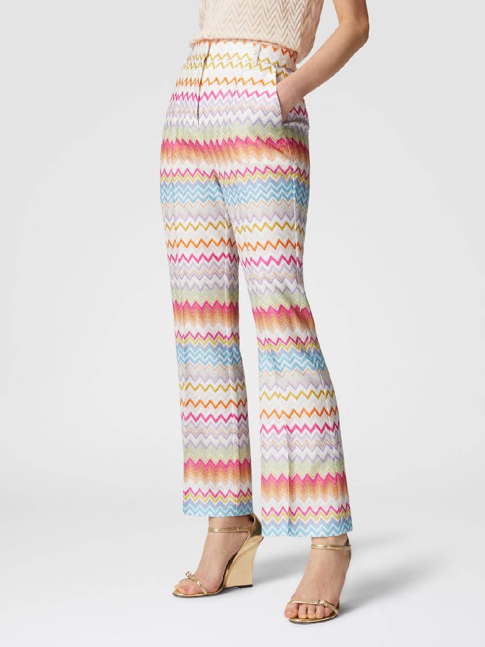 M Missoni Pantaloni capri in maglia chevron lamé con paillettes Sottocosto