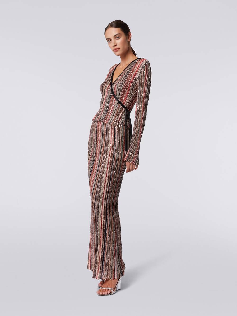 M Missoni Gonna lunga plissée a righe verticali con paillettes Spedizione Gratuita