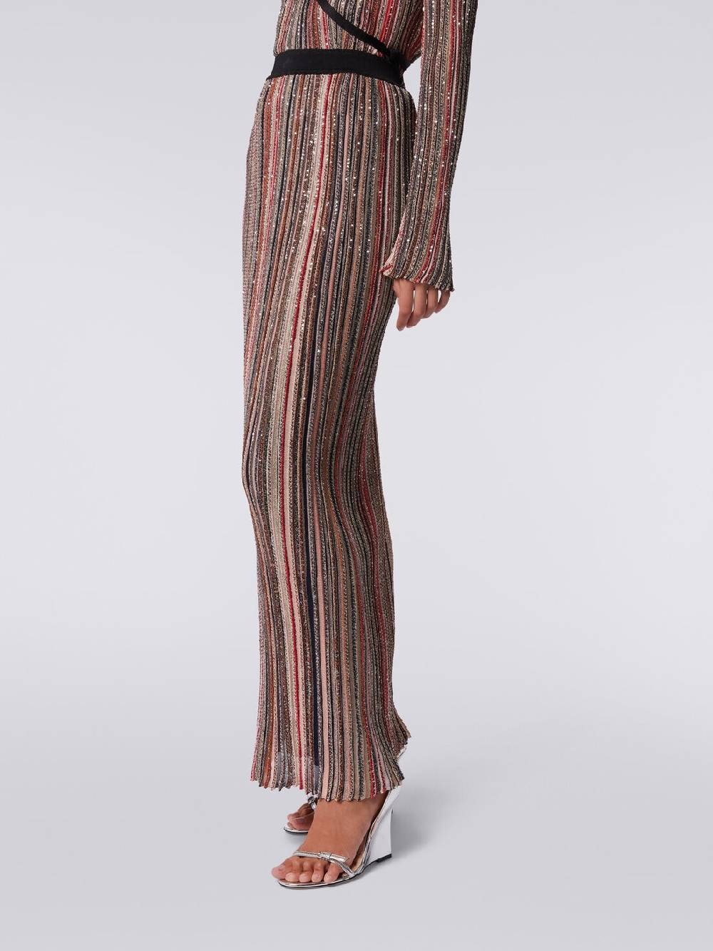 M Missoni Gonna lunga plissée a righe verticali con paillettes Spedizione Gratuita