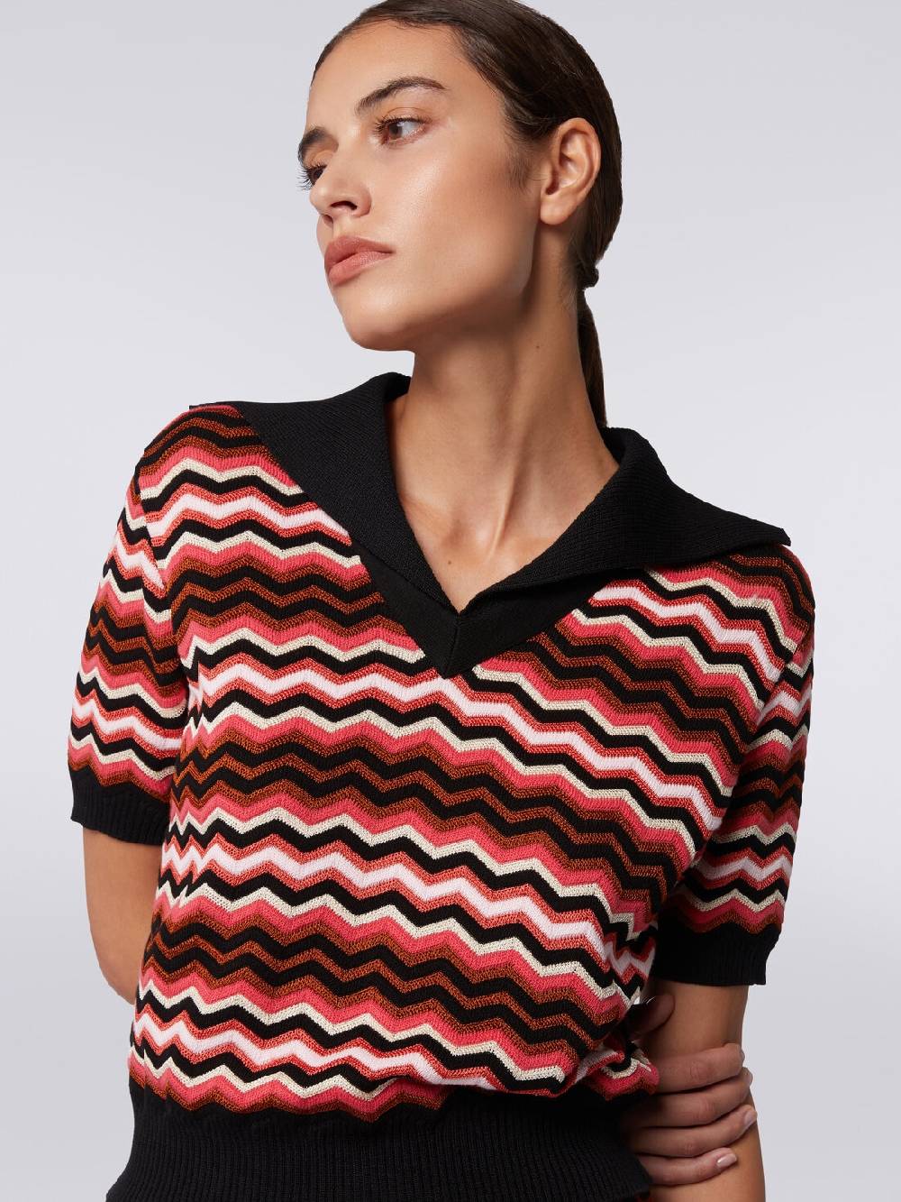 M Missoni Maglia a maniche corte chevron con profili a contrasto Vendita Calda