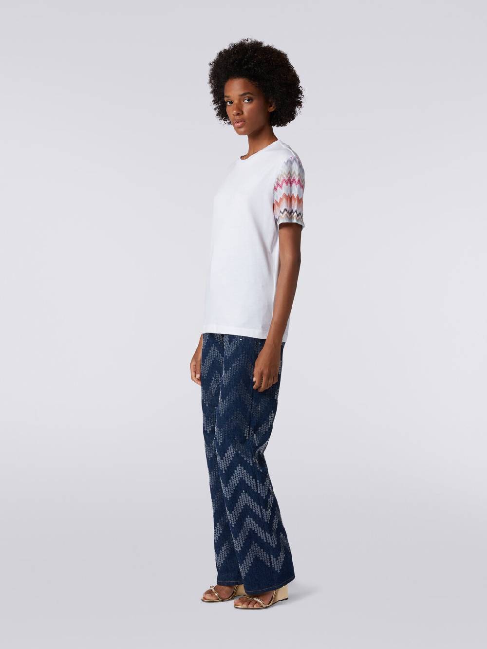 M Missoni T-shirt girocollo in cotone con inserti zig zag I Più Venduti