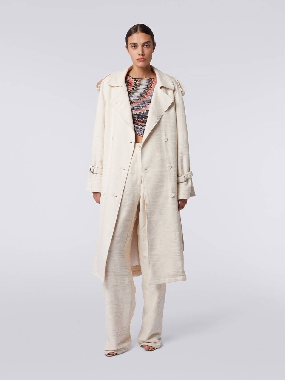 M Missoni Trench in canvas di cotone jacquard fimmato