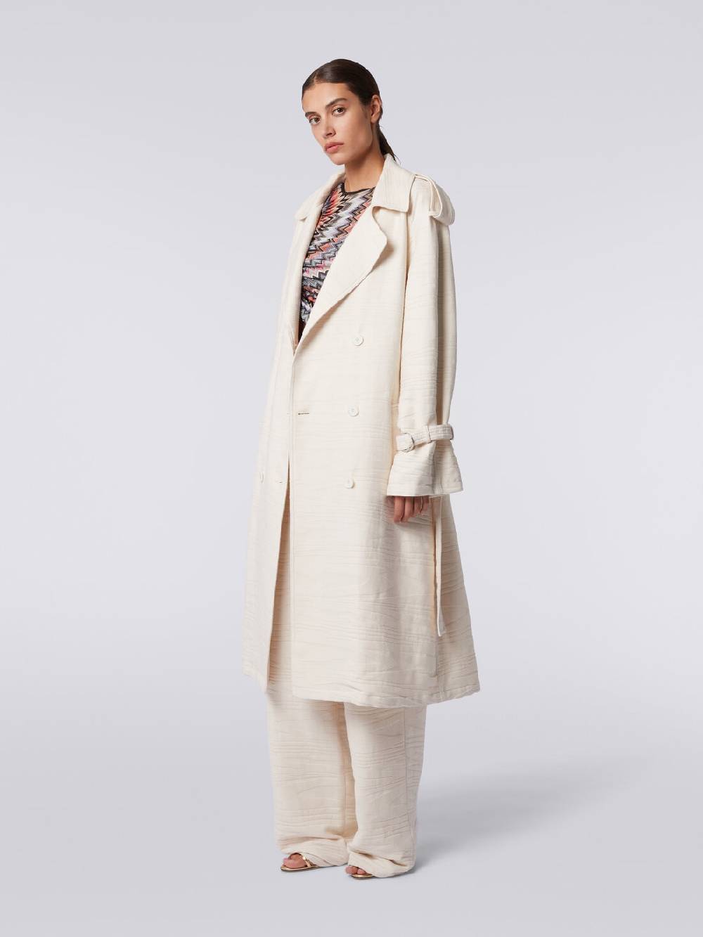 M Missoni Trench in canvas di cotone jacquard fimmato Sconto