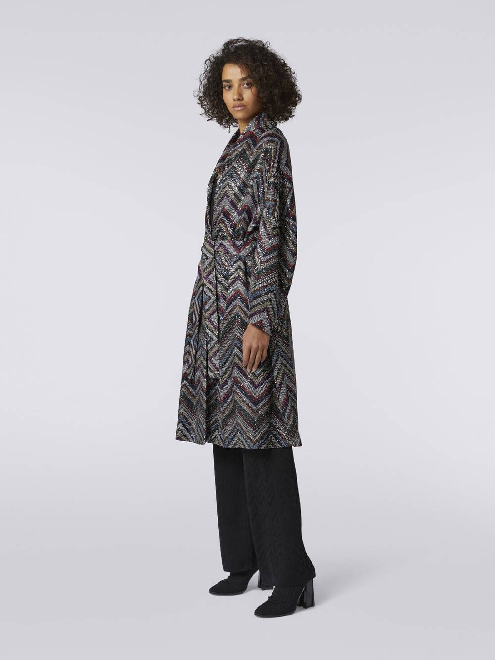 M Missoni Cappotto in misto viscosa chevron con paillettes Vendita