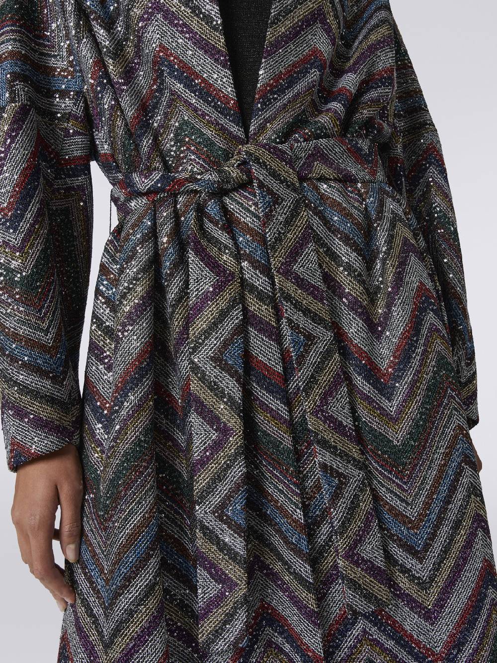 M Missoni Cappotto in misto viscosa chevron con paillettes Vendita