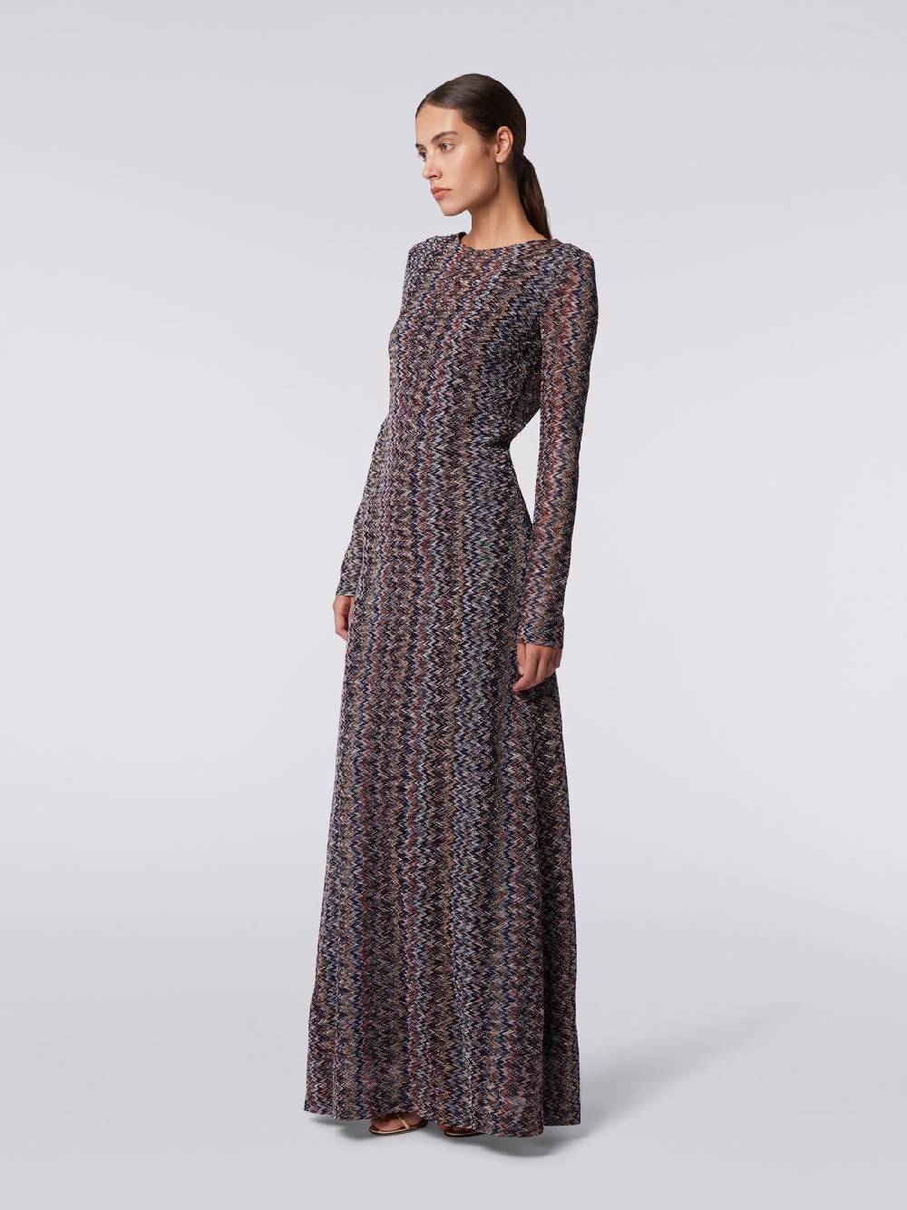 M Missoni Abito lungo con scollatura a V posteriore in viscosa chevron con lurex Saldi Di Fabbrica