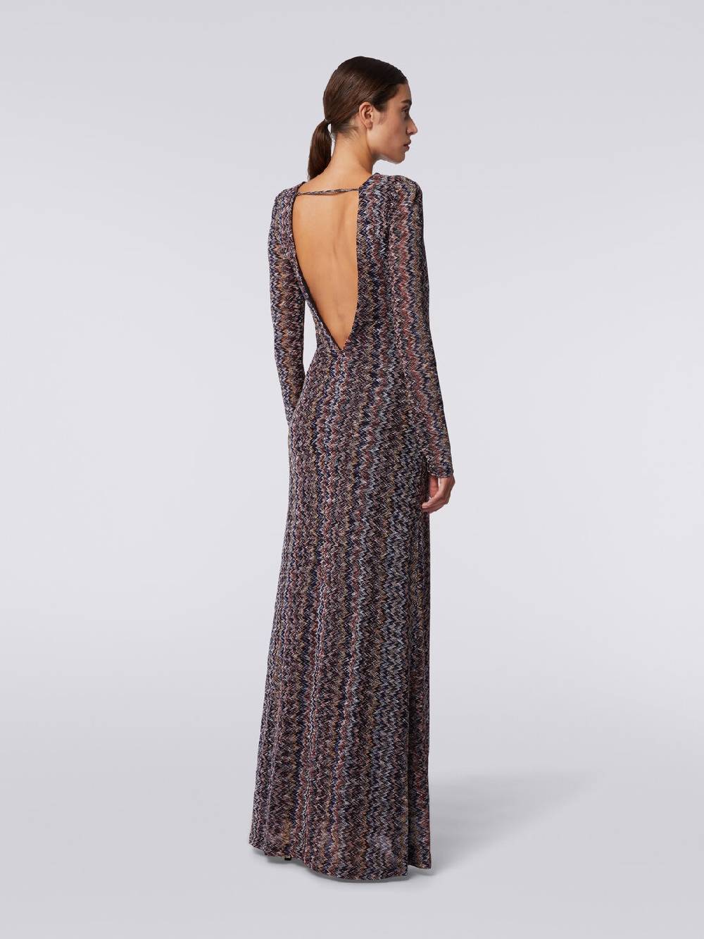 M Missoni Abito lungo con scollatura a V posteriore in viscosa chevron con lurex Saldi Di Fabbrica