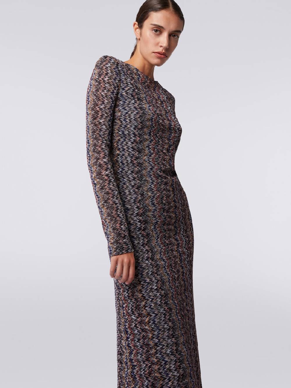 M Missoni Abito lungo con scollatura a V posteriore in viscosa chevron con lurex Saldi Di Fabbrica