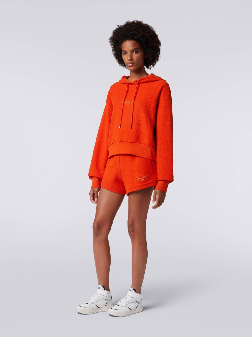 M Missoni Felpa garzata crop con cappuccio e logo 2025