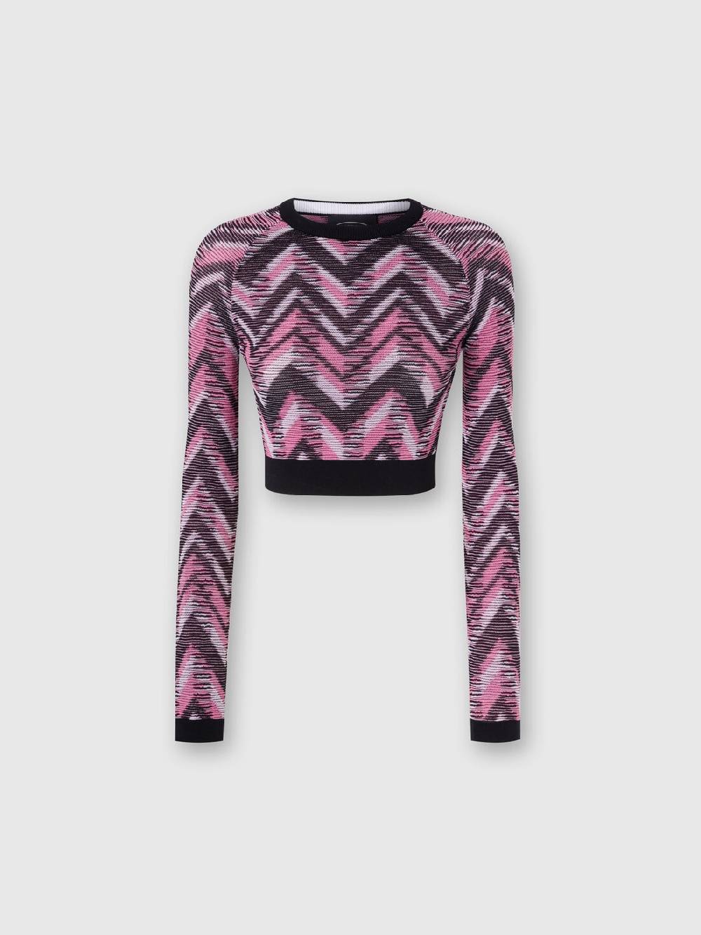M Missoni Crop top a maniche lunghe in maglia chevron con logo Spedizione Gratuita