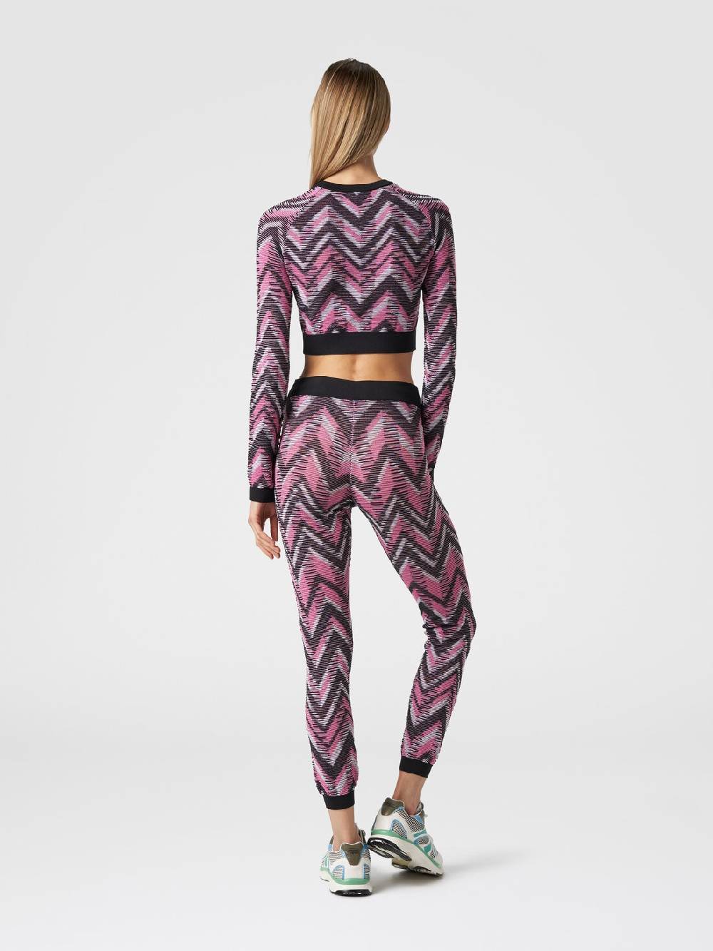 M Missoni Crop top a maniche lunghe in maglia chevron con logo Spedizione Gratuita