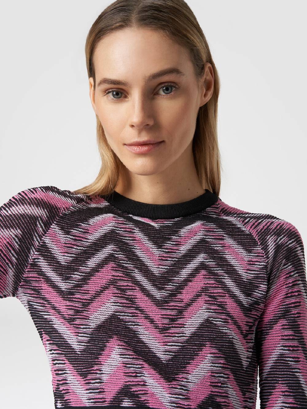 M Missoni Crop top a maniche lunghe in maglia chevron con logo Spedizione Gratuita