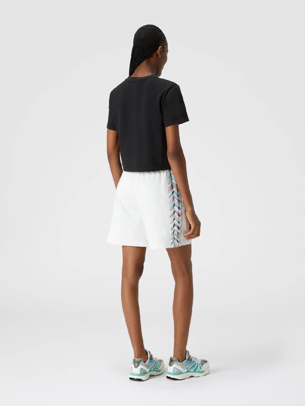 M Missoni Shorts in felpa di cotone con logo e bande laterali in maglia Acquista Ora
