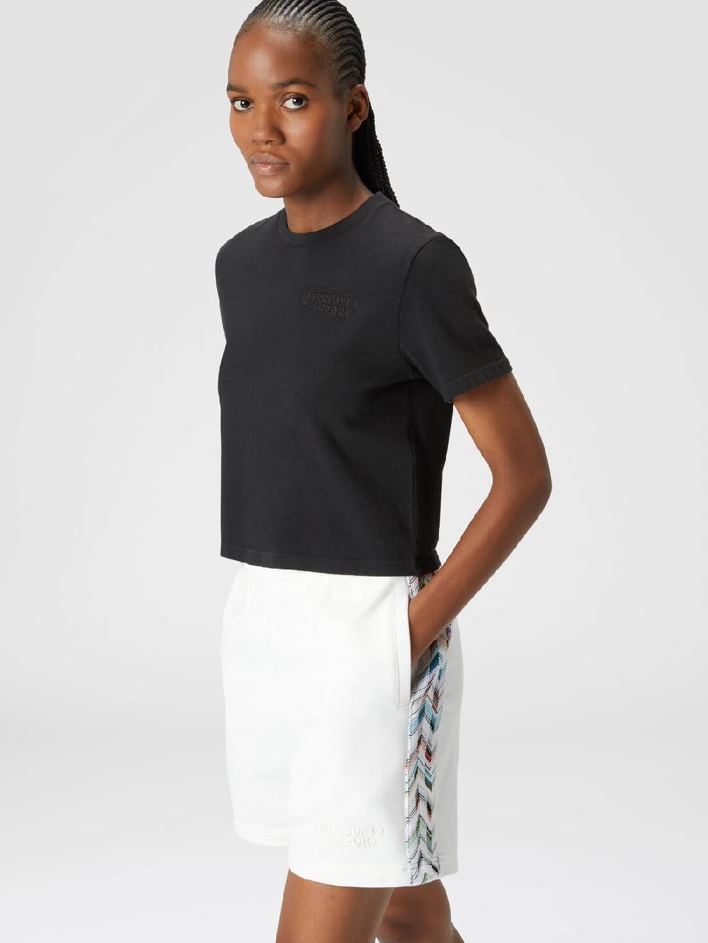 M Missoni Shorts in felpa di cotone con logo e bande laterali in maglia Acquista Ora