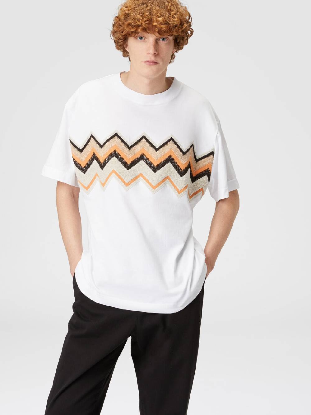 M Missoni T-shirt in jersey di cotone con ricamo zig zag Hotsell