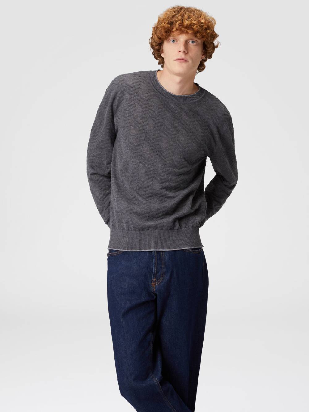 M Missoni Pullover girocollo in lana con chevron tono su tono In Saldo