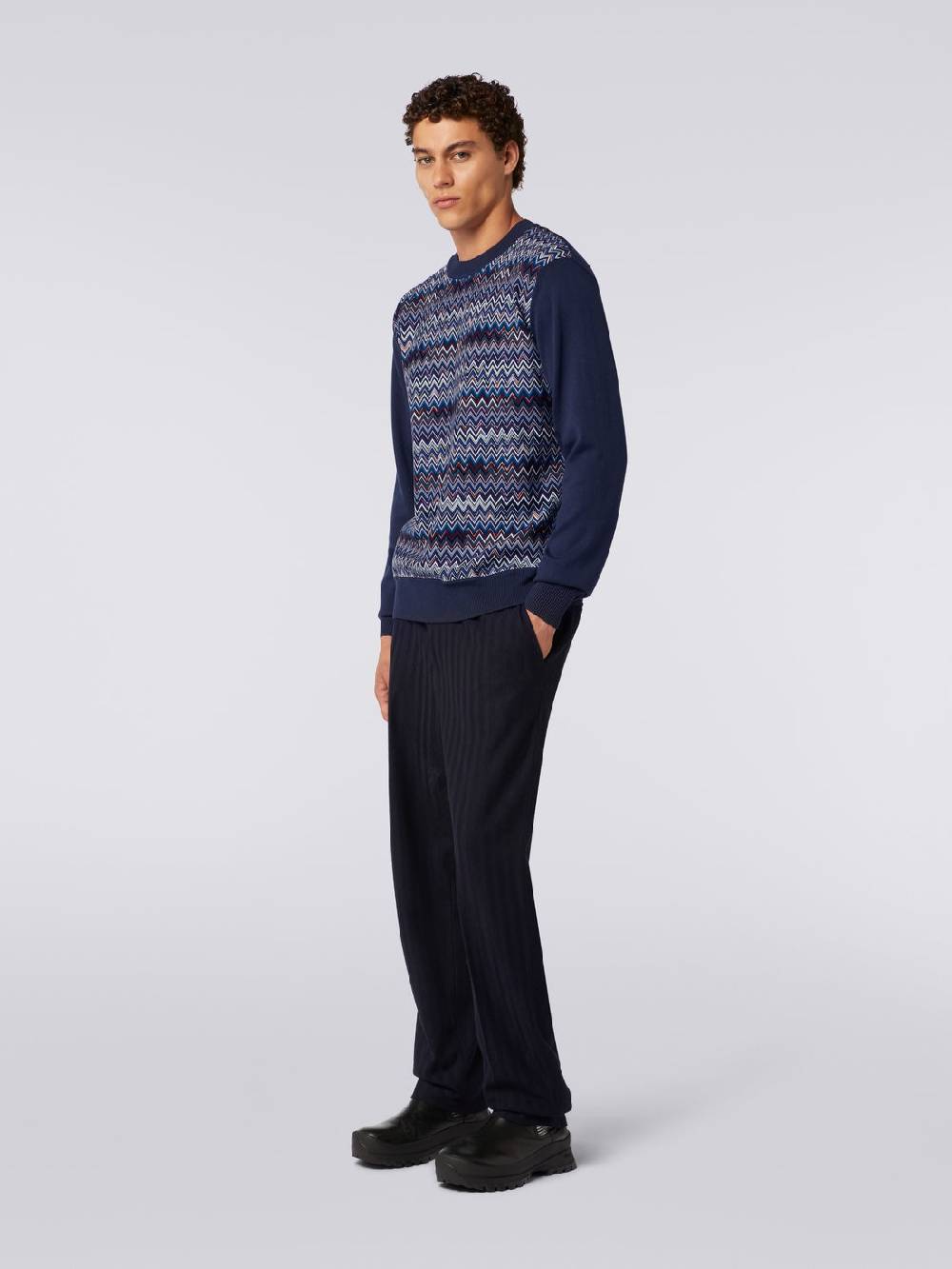 M Missoni Pullover girocollo in cotone, seta e viscosa chevron Italy