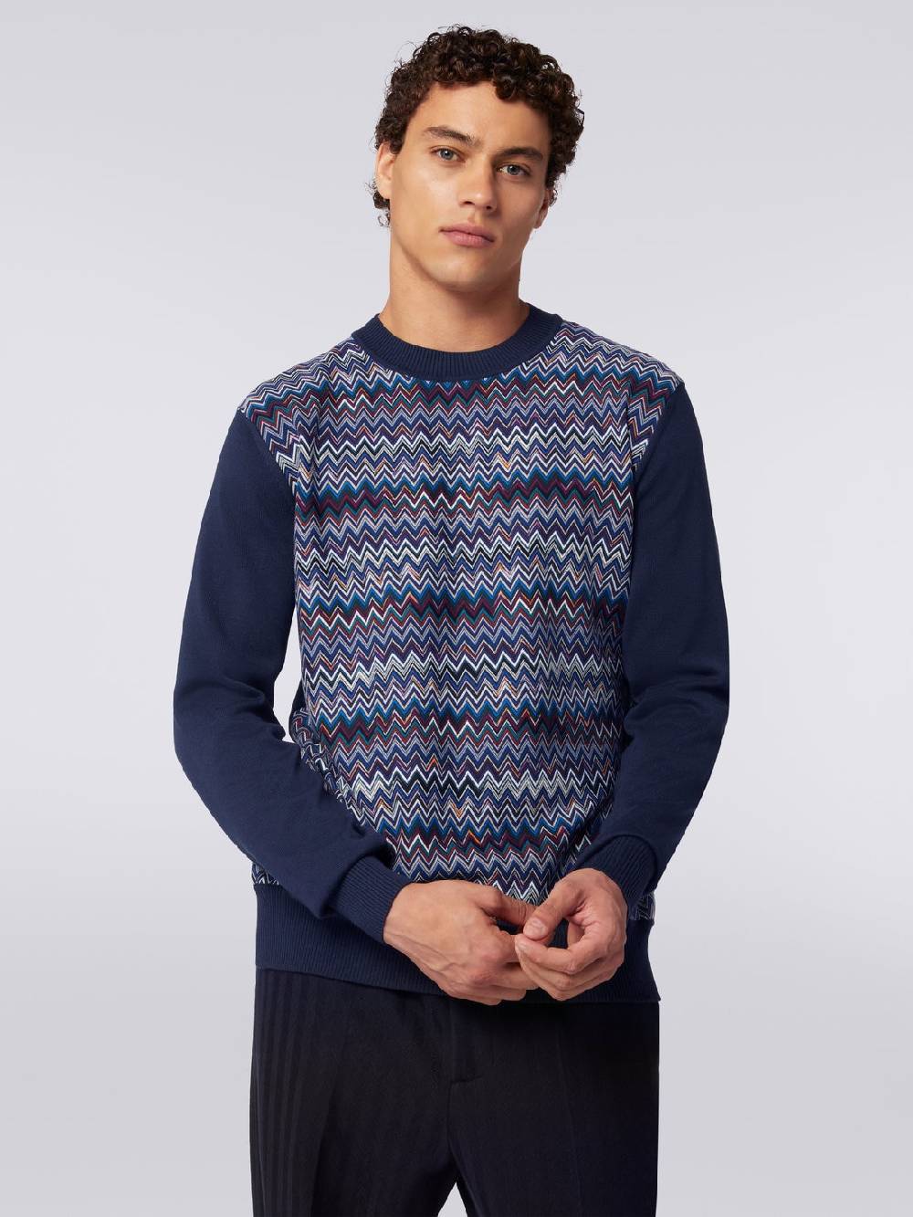 M Missoni Pullover girocollo in cotone, seta e viscosa chevron Italy