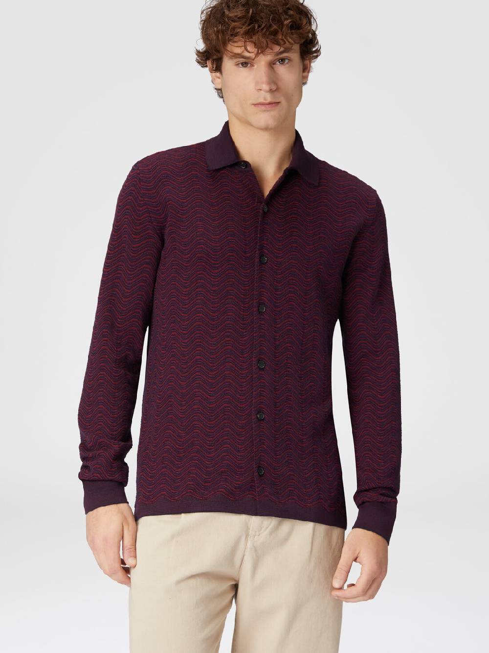 M Missoni Camicia in lana vergine e viscosa con motivo onda Promozione