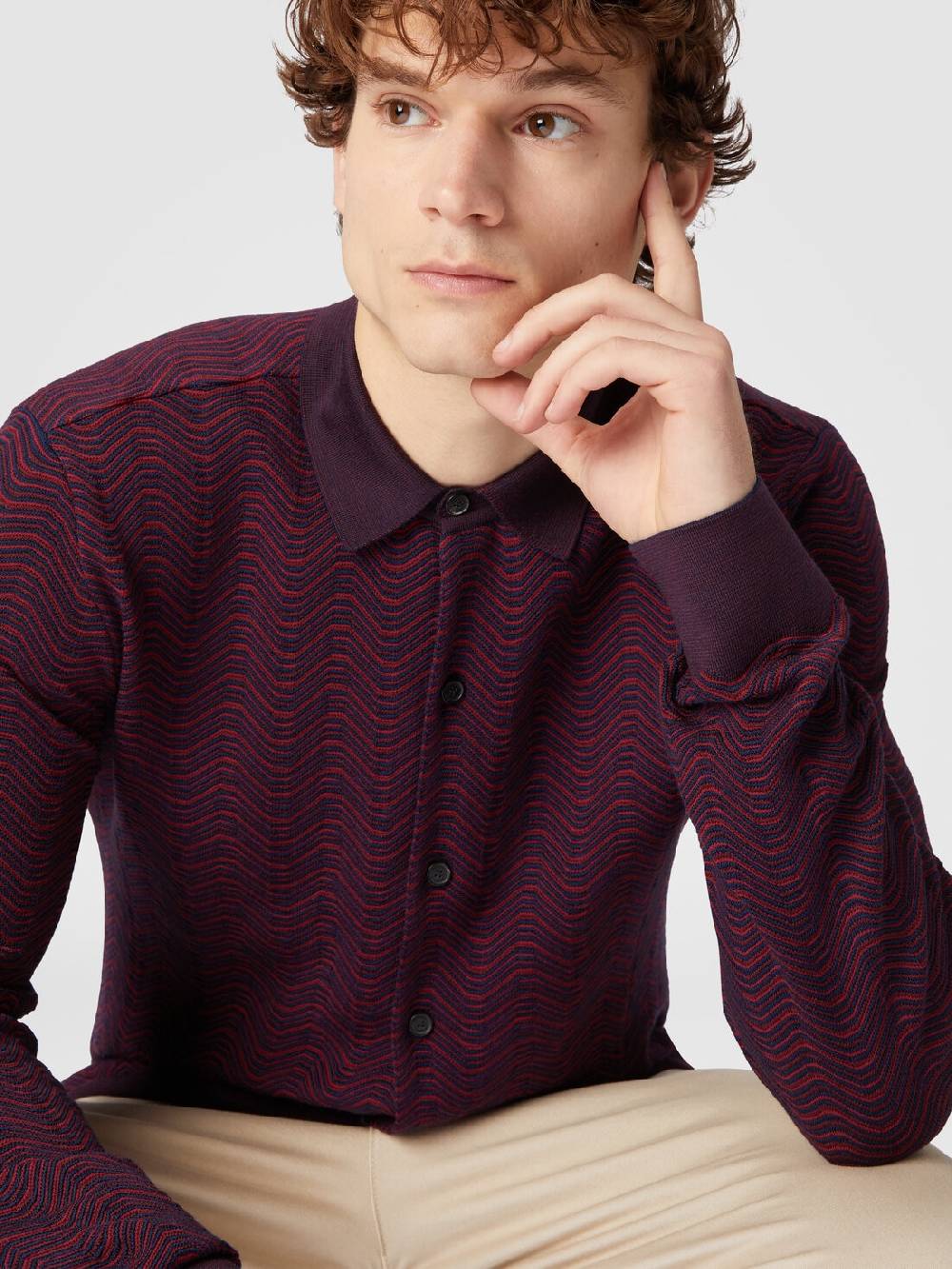 M Missoni Camicia in lana vergine e viscosa con motivo onda Promozione