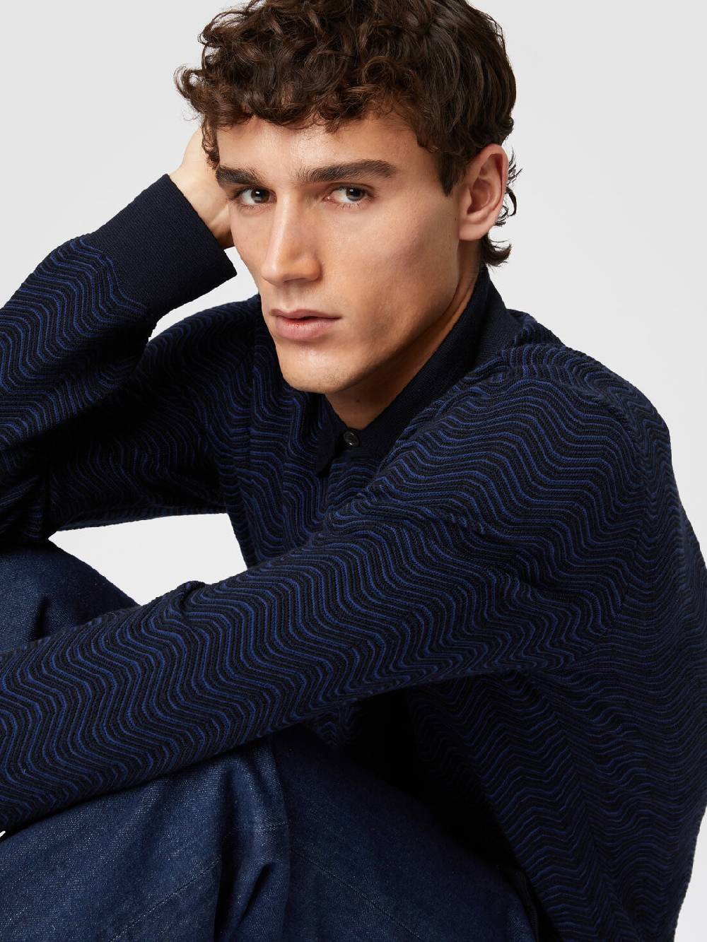 M Missoni Camicia in lana vergine e viscosa con motivo onda Spedizione Gratuita