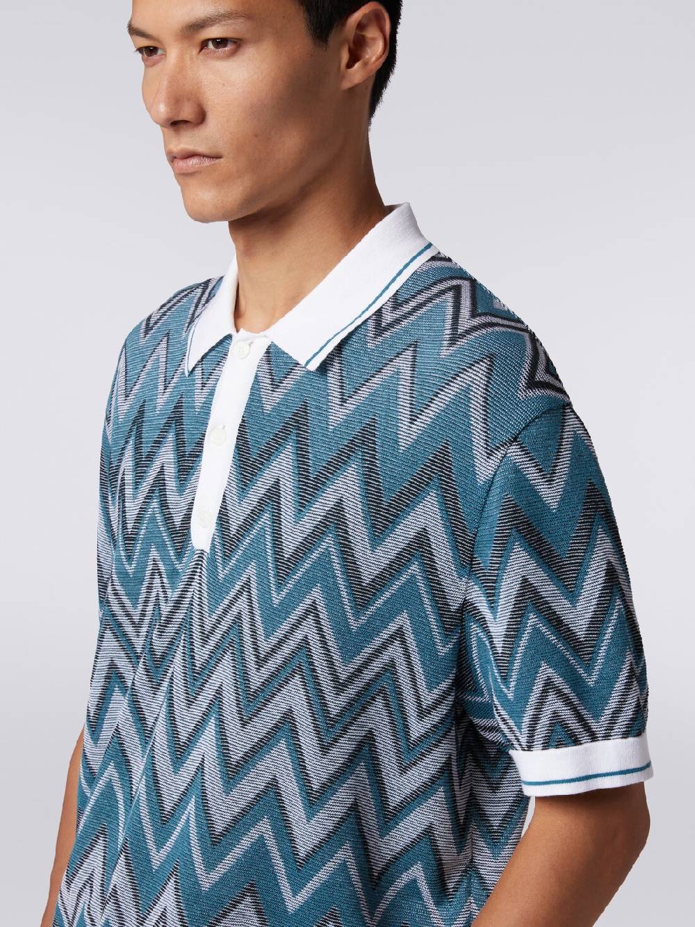 M Missoni Polo in maglia zig zag con dettagli tinta unita Sconto
