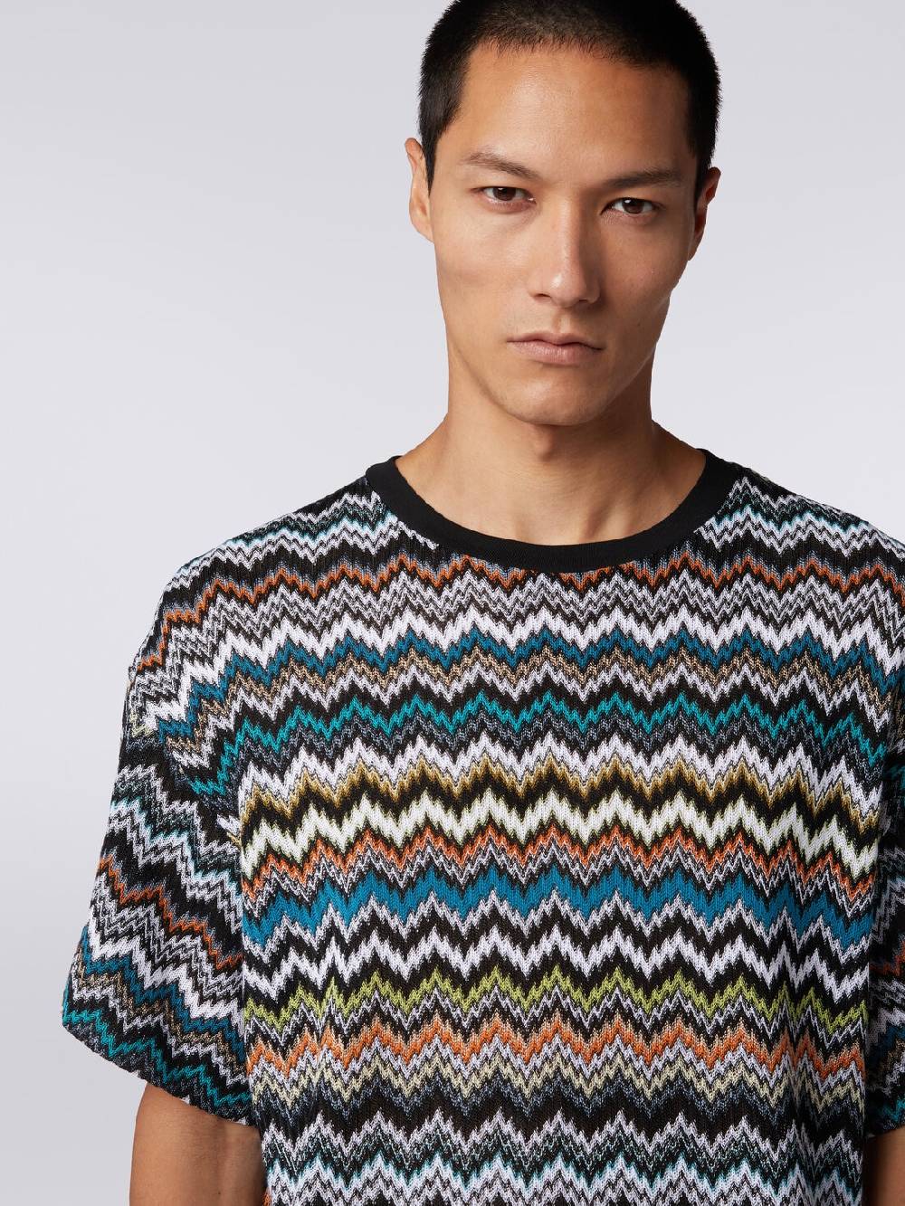 M Missoni T-shirt girocollo in maglia di cotone zig zag Online