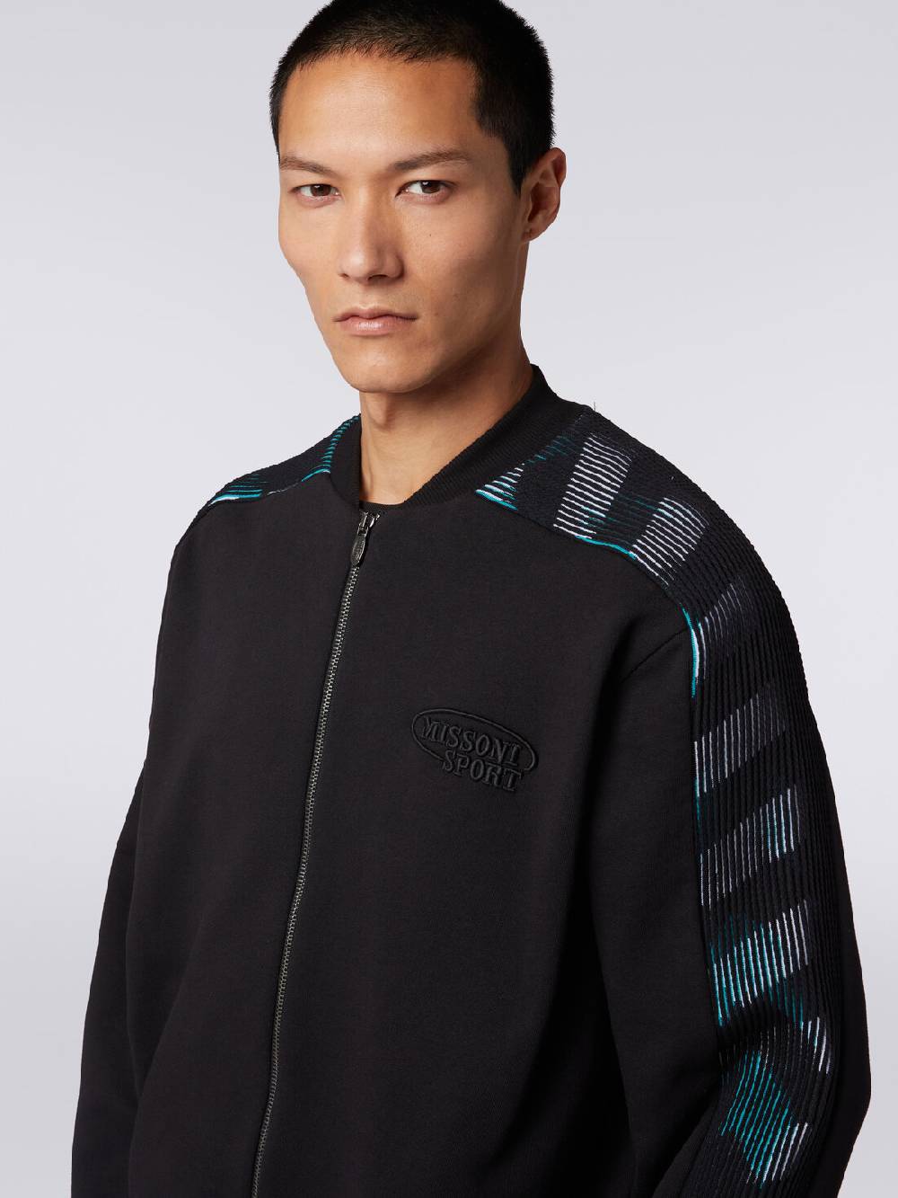 M Missoni Cardigan in felpa di cotone con dettagli in maglia zig zag In Vendita