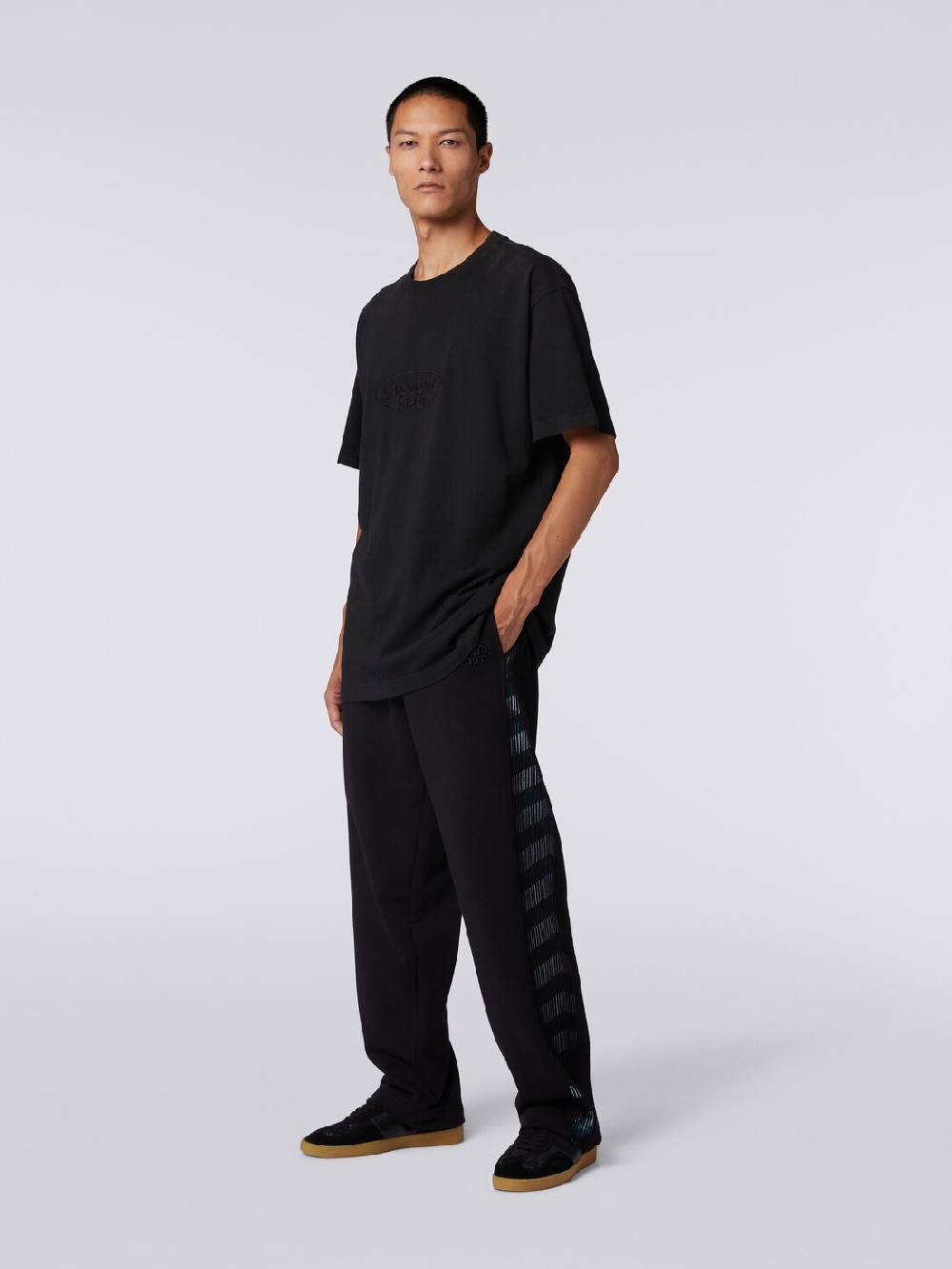 M Missoni Pantaloni in felpa con logo e bande laterali in maglia Offerte