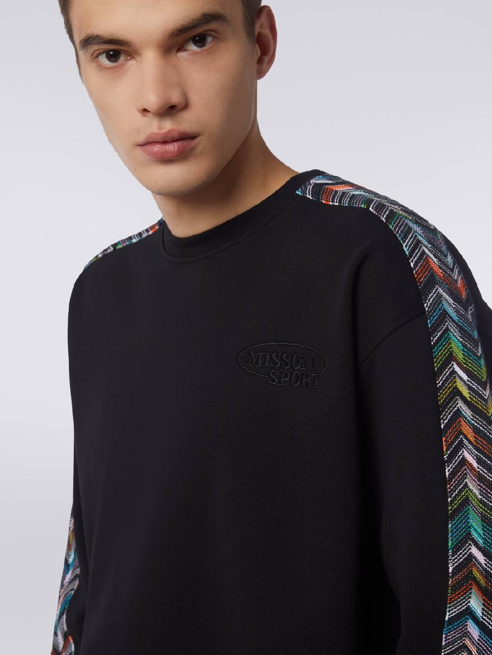 M Missoni Felpa girocollo in cotone con dettagli in maglia zig zag Hotsell
