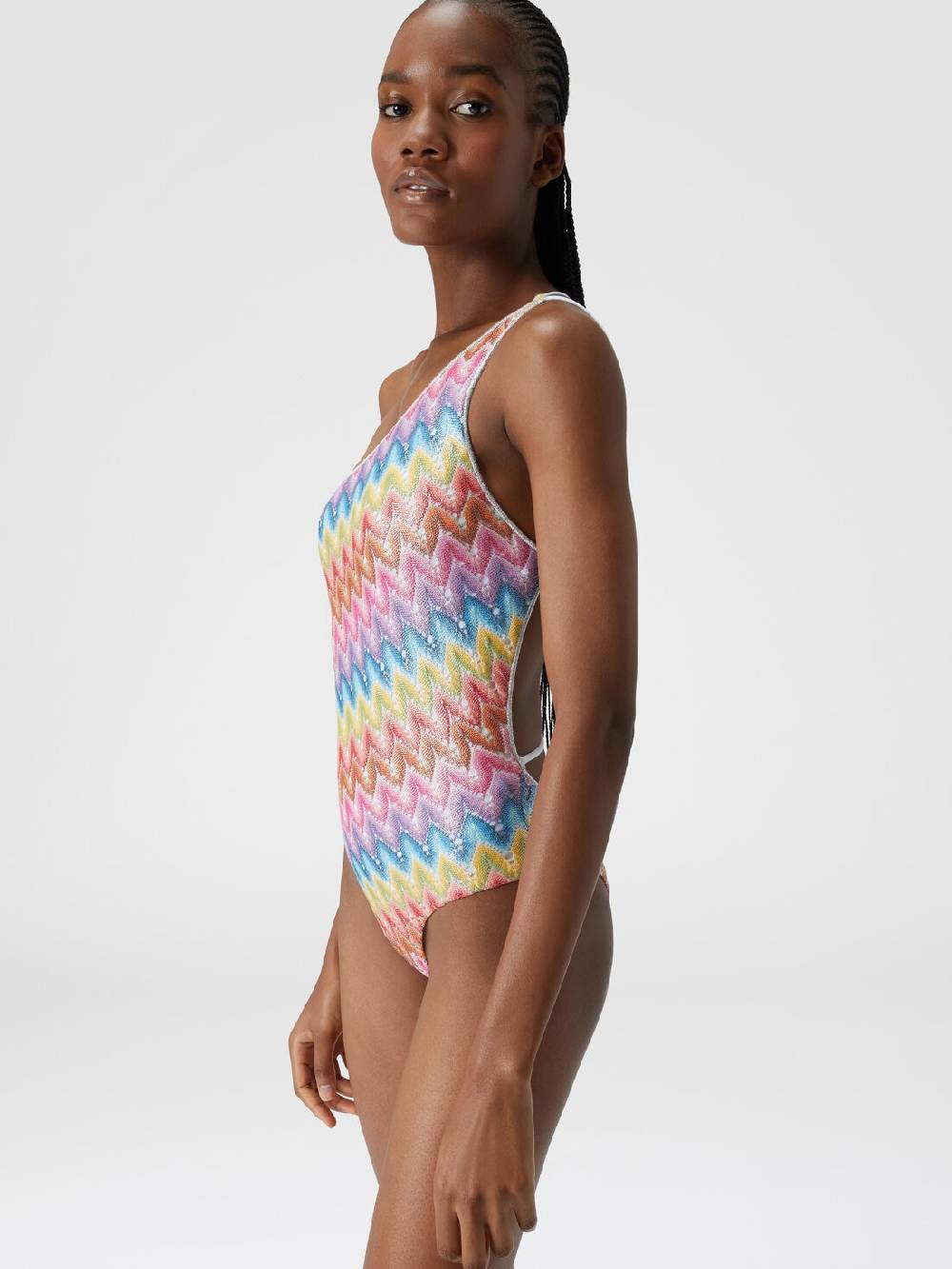 M Missoni Costume intero monospalla in pizzo spalmato Offerta