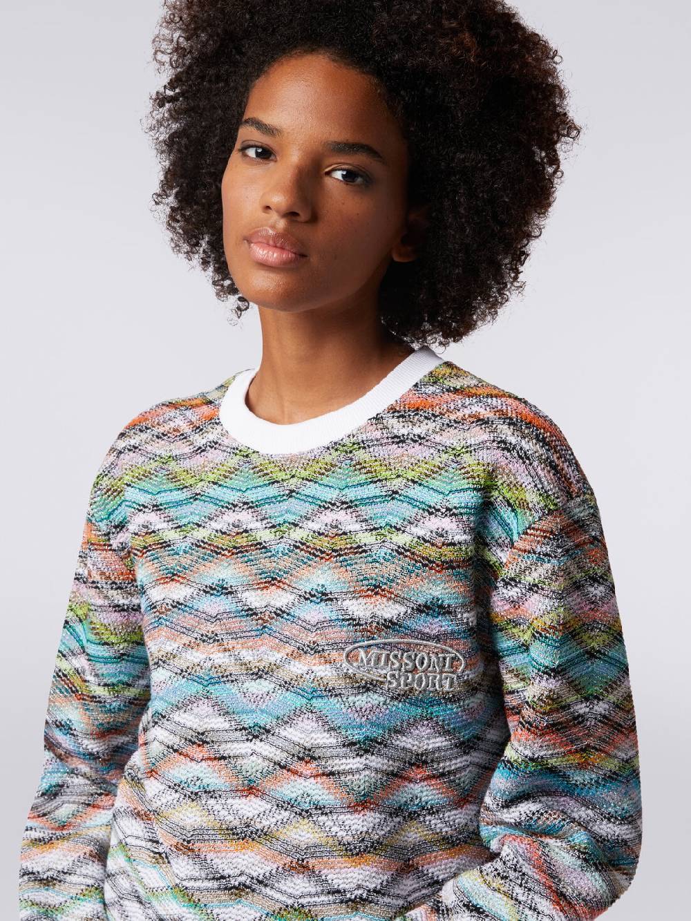 M Missoni Felpa girocollo in maglia con lurex e logo Offerte