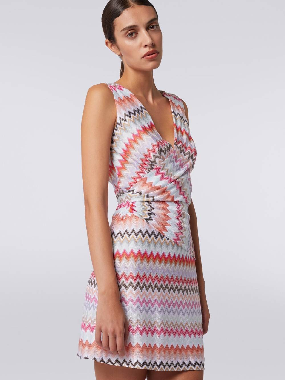 M Missoni Mini-abito con scollatura a V in cotone e viscosa zig zag Nuova