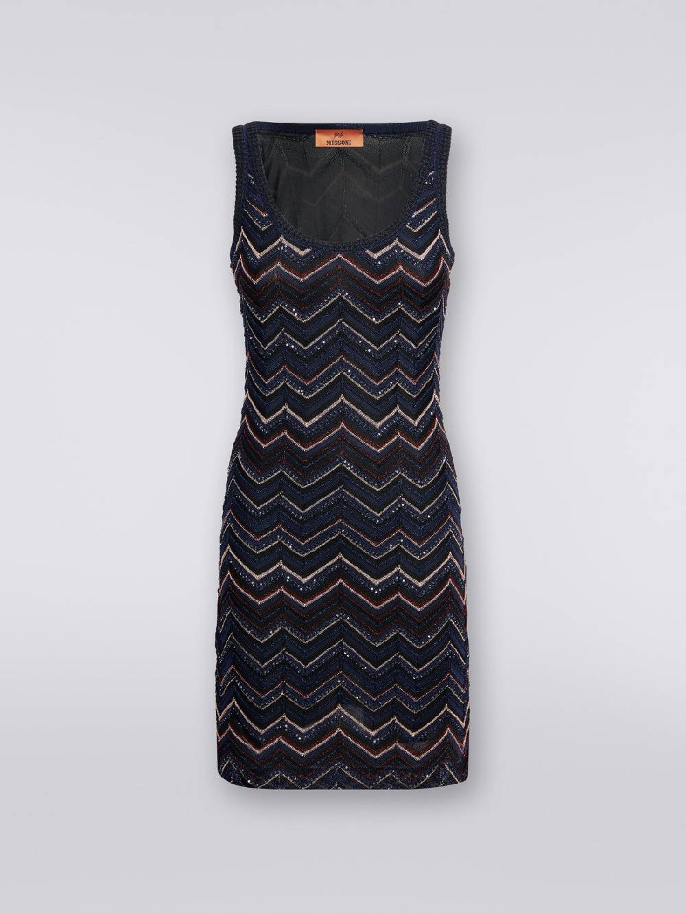 M Missoni Mini-abito senza maniche in misto viscosa zig zag con paillettes Italy