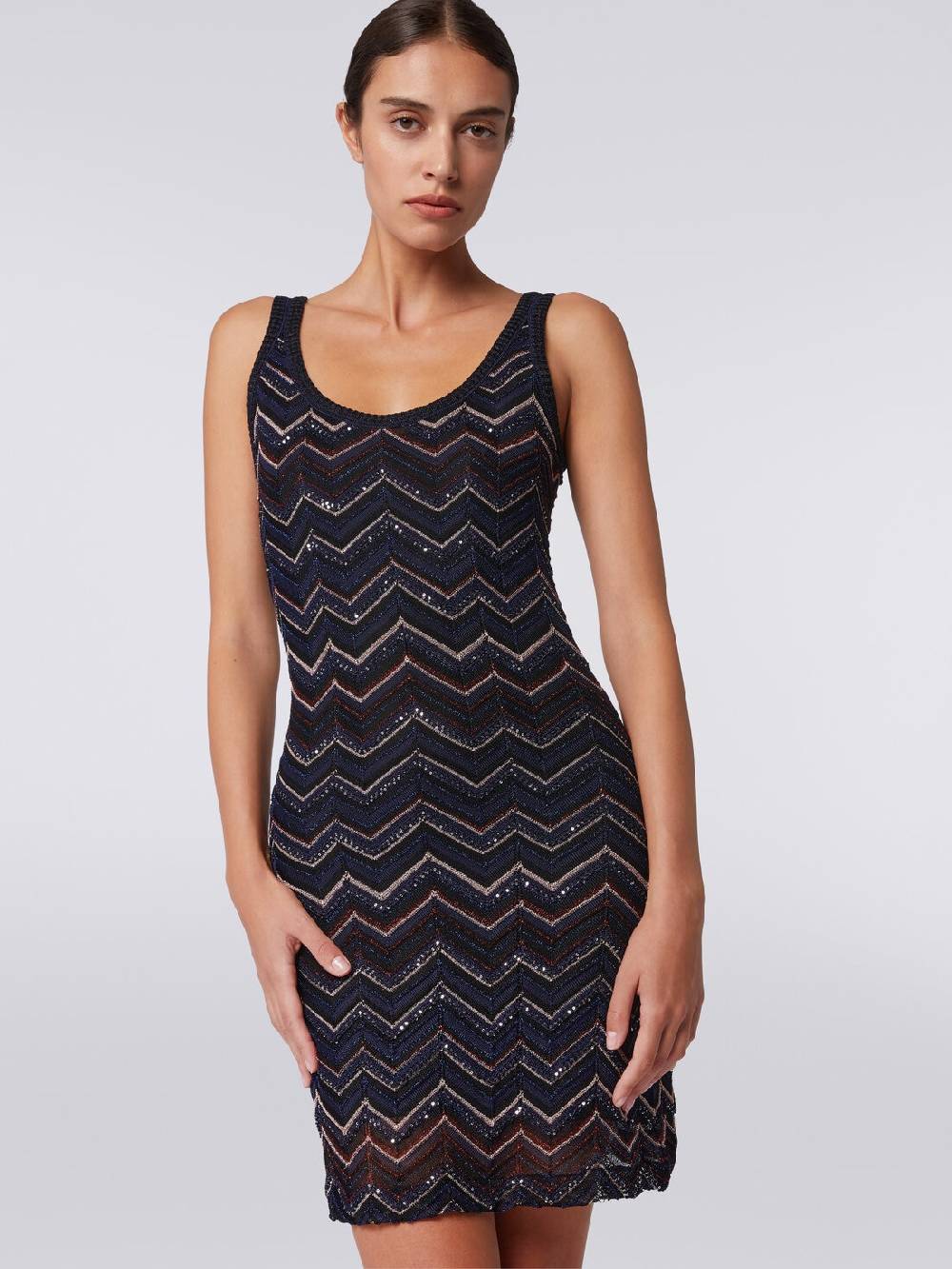 M Missoni Mini-abito senza maniche in misto viscosa zig zag con paillettes Italy