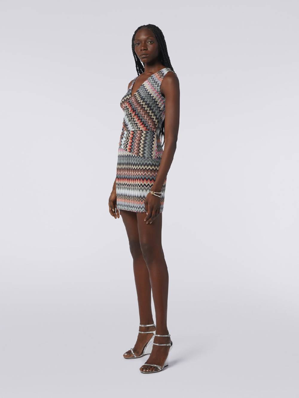 M Missoni Mini-abito con scollatura a V in cotone e viscosa zig zag 2025