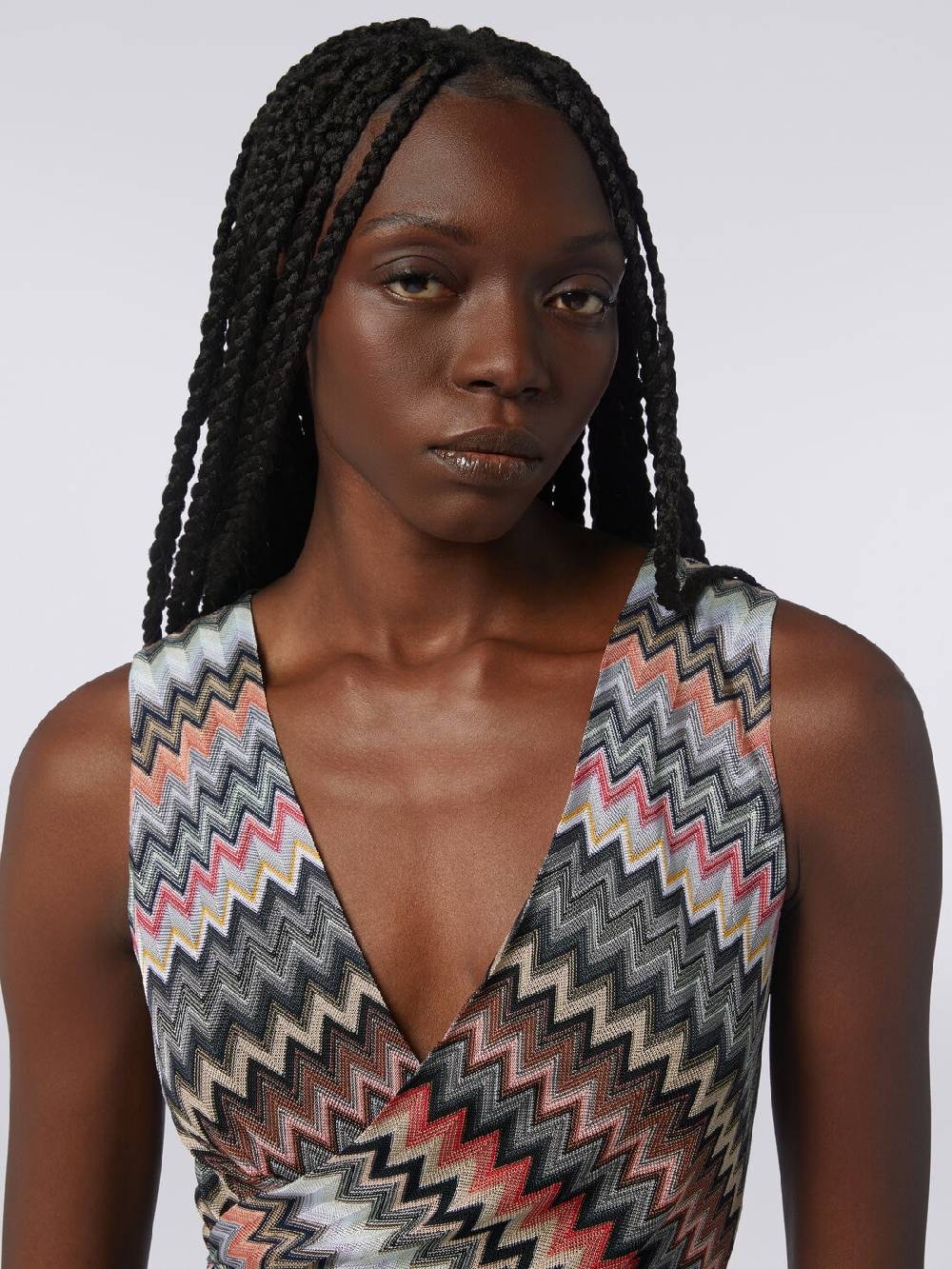 M Missoni Mini-abito con scollatura a V in cotone e viscosa zig zag 2025