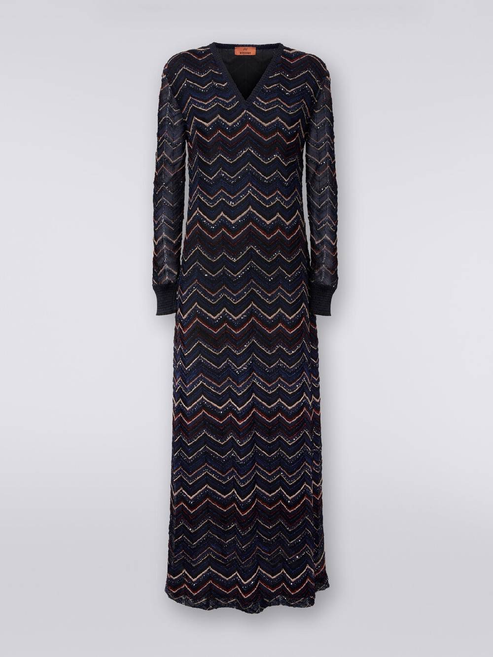 M Missoni Abito lungo in maglia zig zag con scollatura a V e lurex Nuovo